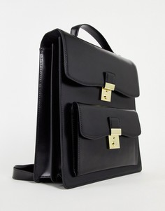 Черный кожаный рюкзак премиум-класса с карманом ASOS DESIGN-Черный цвет