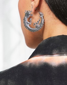 Серебристые серьги-кольца с дизайном в виде драконов ASOS DESIGN-Серебряный