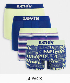 Набор из 4 боксеров-брифов зеленого и синего цветов однотонной окраски и с принтом в полоску Levis-Зеленый цвет Levis®