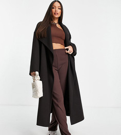 Темно-коричневое oversized-пальто с каскадной драпировкой ASOS DESIGN Tall-Коричневый цвет