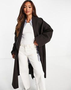 Темно-коричневое oversized-пальто с каскадной драпировкой ASOS DESIGN-Коричневый цвет