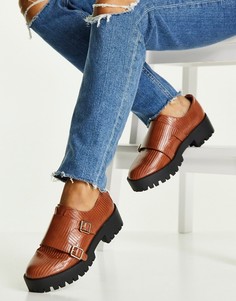 Светло-коричневые массивные туфли-монки с отделкой под кожу ящерицы ASOS DESIGN Misty-Коричневый цвет