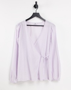 Рубашка в сиреневую клетку с запахом от комплекта Envii Sage-Фиолетовый цвет