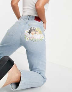 Выбеленные джинсы с завышенной талией и логотипом в виде ангелов Fiorucci-Голубой