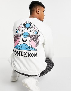 Белый свитшот с принтом "Connexion" на спине HNR LDN Honour