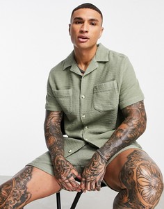 Шалфейно-зеленая фактурная рубашка свободного кроя в стиле oversized с отложным воротником от комплекта ASOS DESIGN-Зеленый цвет