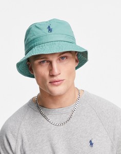 Панама цвета морской волны из саржи с логотипом игрока в поло Polo Ralph Lauren-Зеленый цвет