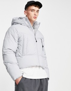 Серый пуховик с капюшоном ASOS DESIGN
