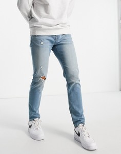 Светлые зауженные джинсы с потертостями ASOS DESIGN-Голубой