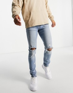 Джинсы скинни с рваной отделкой ASOS DESIGN-Голубой
