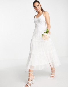 Свадебное платье миди цвета слоновой кости на бретелях Frock and Frill Bridal-Белый
