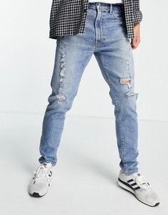 Облегающие потертые джинсы в стиле 90-х со рваной отделкой Abercrombie & Fitch-Голубой