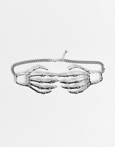 Ожерелье-чокер с дизайном в виде рук скелета ASOS DESIGN Halloween-Серебряный