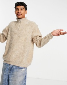 Бежевый джемпер с плюшевой фактурой и короткой молнией ASOS DESIGN-Светло-бежевый цвет