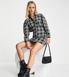 Платье-рубашка в монохромную клетку с длинными рукавами ASOS DESIGN Petite-Разноцветный