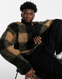 Бежевая водолазка в клетку из пушистого трикотажа ASOS DESIGN-Коричневый цвет