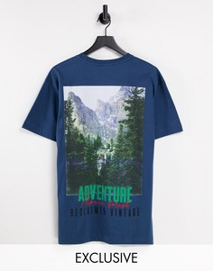 Oversized-футболка из органического хлопка темно-синего цвета с принтом на спине Reclaimed Vintage Inspired-Темно-синий