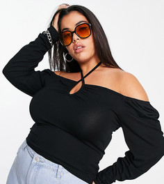 Черный топ с присборенным каплевидным вырезом ASOS DESIGN Curve-Черный цвет