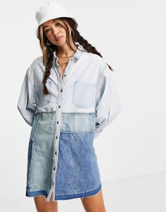 Синее джинсовое платье мини с нашивками Free People-Голубой