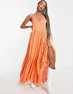 Оранжевое платье макси с принтом Free People Tiers For You-Оранжевый цвет
