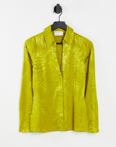 Зеленая жаккардовая рубашка с разрезами на манжетах ASOS DESIGN-Зеленый цвет