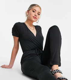 Трикотажный комбинезон черного цвета с короткими рукавами Threadbare Tall-Черный цвет
