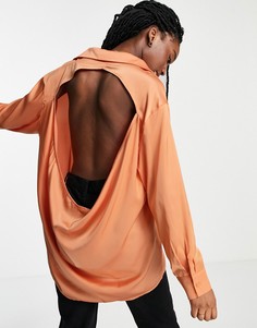 Оранжевая атласная рубашка с открытой спиной Skylar Rose-Оранжевый цвет