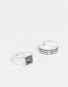 Набор из 2 серебристых колец с дизайном ар-деко Icon Brand-Серебряный