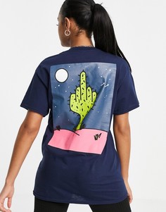 Темно-синяя oversized-футболка с рисунком кактуса ночью на спине New Love Club-Голубой