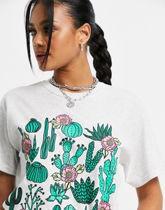 Серая oversized-футболка с рисунком кактуса New Love Club-Серый