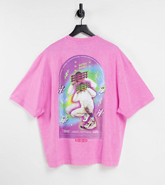 Розовая oversized-футболка с принтом COLLUSION-Розовый цвет