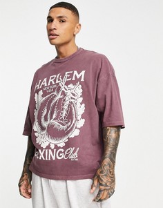 Бордовая плотная футболка в стиле oversized с винтажным принтом боксерского клуба ASOS DESIGN-Красный
