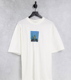 Oversized-футболка из пике цвета экрю с фотопринтом COLLUSION-Белый
