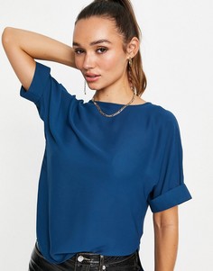 Сине-зеленая футболка с отворотами на рукавах ASOS DESIGN-Голубой