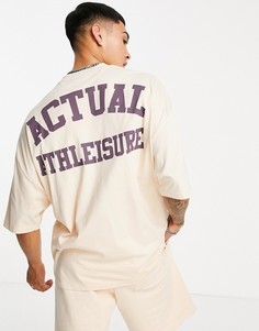 Oversized-футболка песочного цвета с графическим принтом на груди и спине ASOS Actual Athleisure-Светло-бежевый цвет