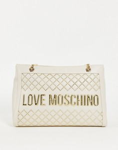 Стеганая сумка-тоут цвета слоновой кости с логотипом Love Moschino-Белый
