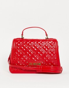 Красная стеганая сумка через плечо с логотипом и ручкой сверху Love Moschino-Красный