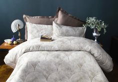 Постельное белье сатин DE LUX OTTO бежевый-коричневый 1,5-спальное Issimo