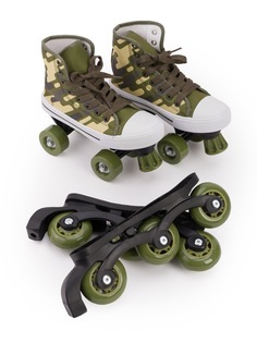 Роликовые коньки квады SXRIDE RADOST ретро кеды YXSKT04 зеленые хаки 2в1, р.32