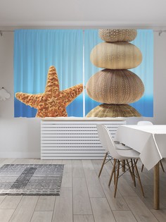 Шторы с фотопечатью JoyArty "Пляжная скульптура" из сатена, 290х180 см
