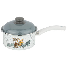 Ковш agness эмалированный с пластик.ручкой, озорные коты 1,5л диа.16см Agness_951-006