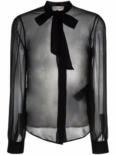 Saint Laurent полупрозрачная блузка с бантом