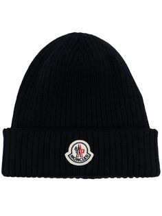 Moncler шерстяная шапка бини в рубчик