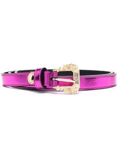 Versace Jeans Couture metallic engraved-logo leather belt