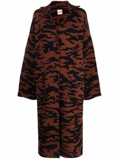 Nude intarsia-knit tiger cardi-coat