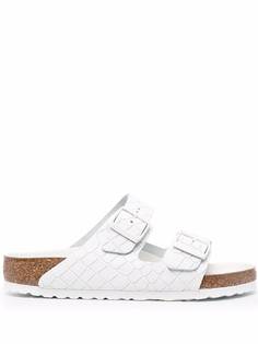 Birkenstock crocodile-effect double-strap leather sandals
