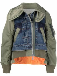 sacai куртка с контрастными вставками и асимметричным воротником