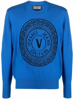 Versace Jeans Couture джемпер вязки интарсия с логотипом V-Emblem