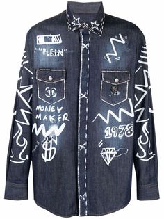 Philipp Plein джинсовая рубашка с принтом граффити