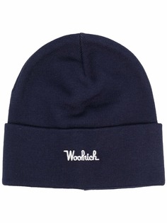 Woolrich шапка бини в рубчик с вышитым логотипом